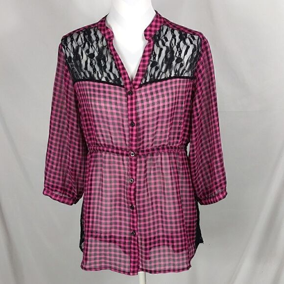 Torrid Sheer Lace Checkered Blouse - Picture 1 of 8